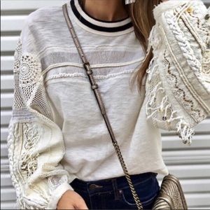 Free People Cream and Navy Sweater